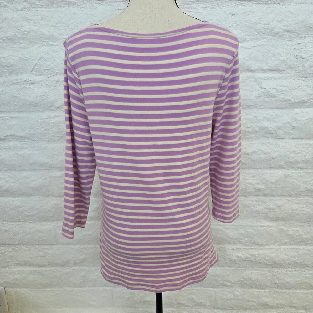 Isaac Mizrahi Live! Top Medium Essential Yarn Dye Stripe 3/4 Sleeve Purple Lilac - Picture 6 of 8
